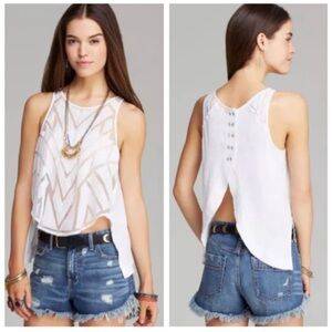 Free People White and Tan Geometric Tank Top